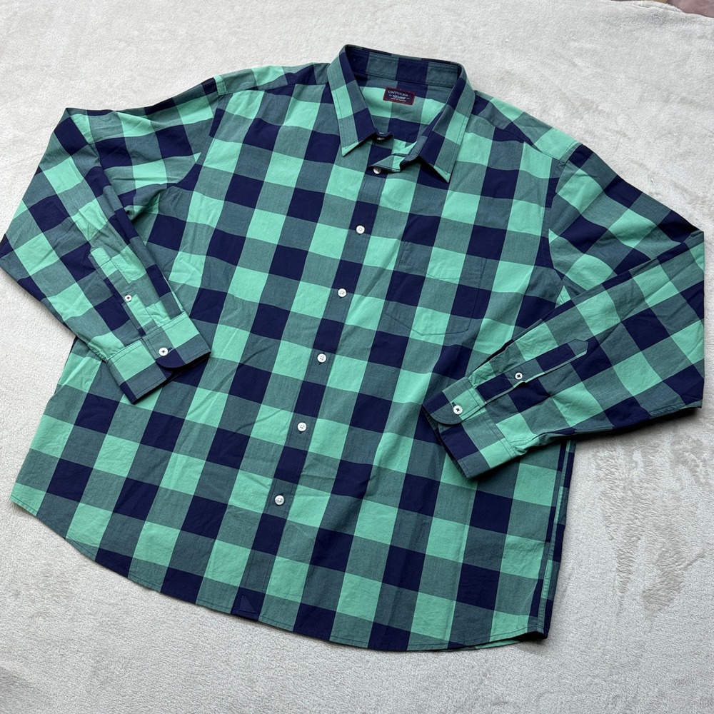 UNTUCKit Button Down Shirt Mens XXXL Green Navy Blue Bonarda Buffalo Check Plaid